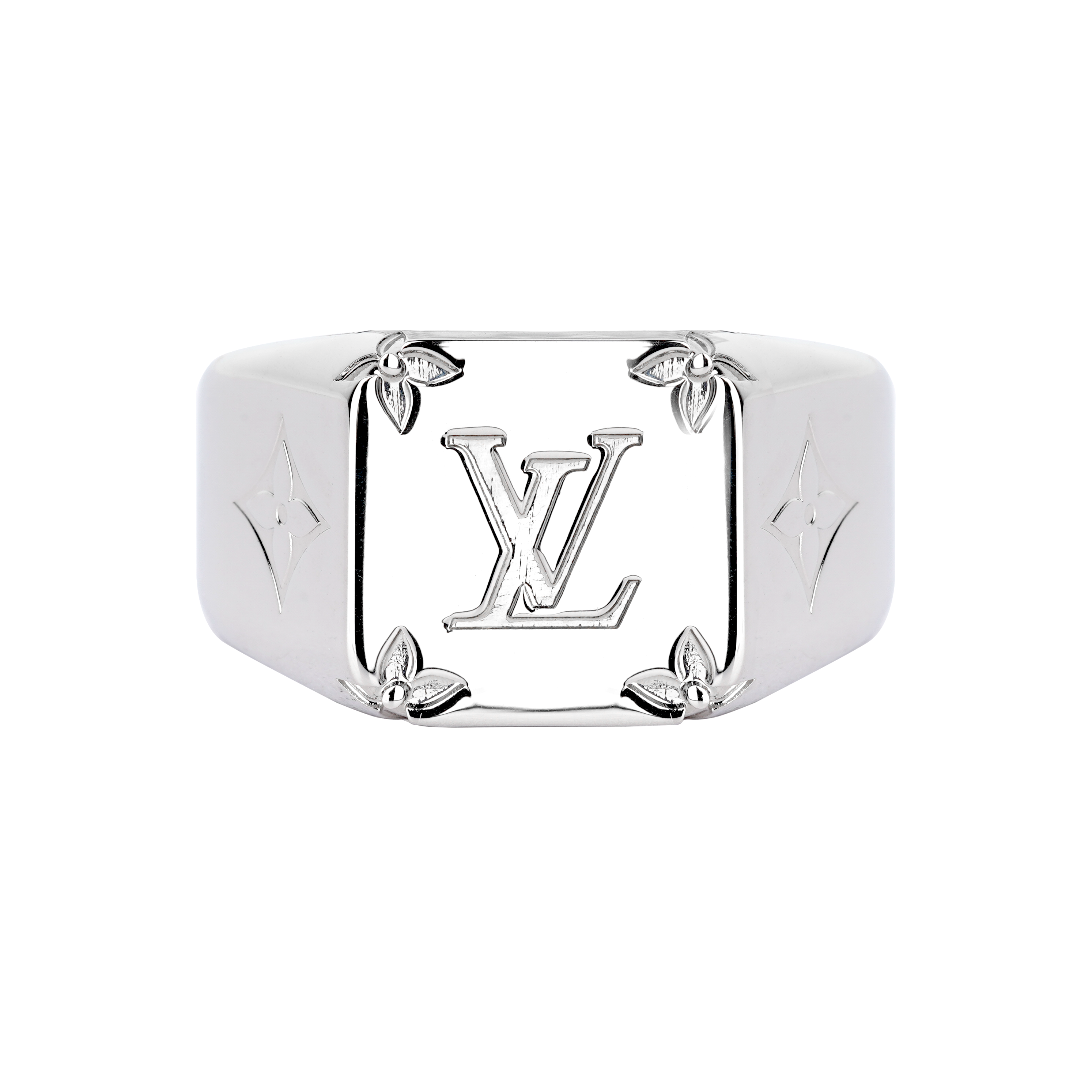 Louis Vuitton Logo Stamped Metal Ring for Men in Silver M62488