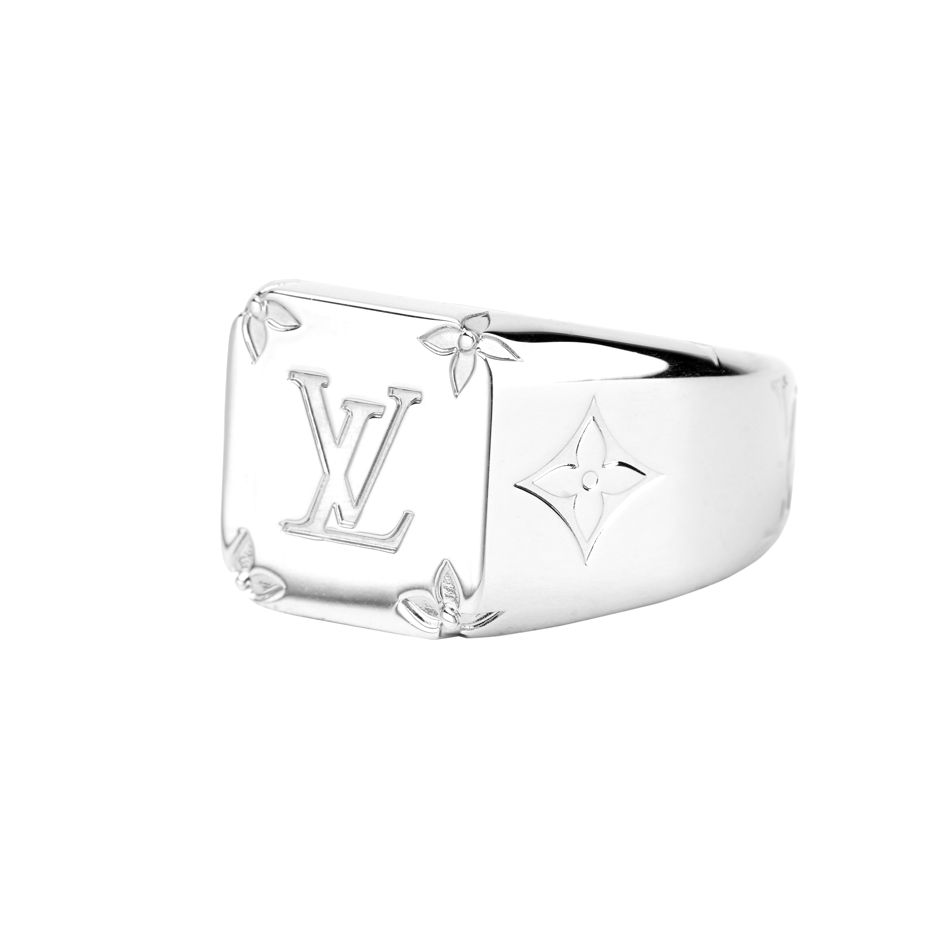 Shop Anillo de Hombre Louis Vuitton Logo Grabado en Metal Plateado. M62488