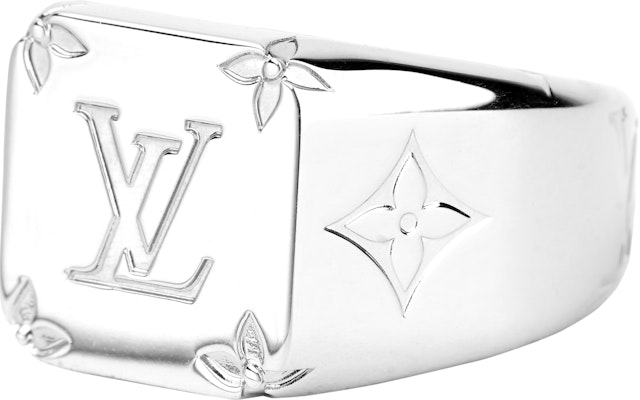 Anillo de Hombre Louis Vuitton Logo Grabado en Metal Plateado. M62488 Shop Anillo de Hombre Louis Vuitton Logo Grabado en Metal Plateado. M62488