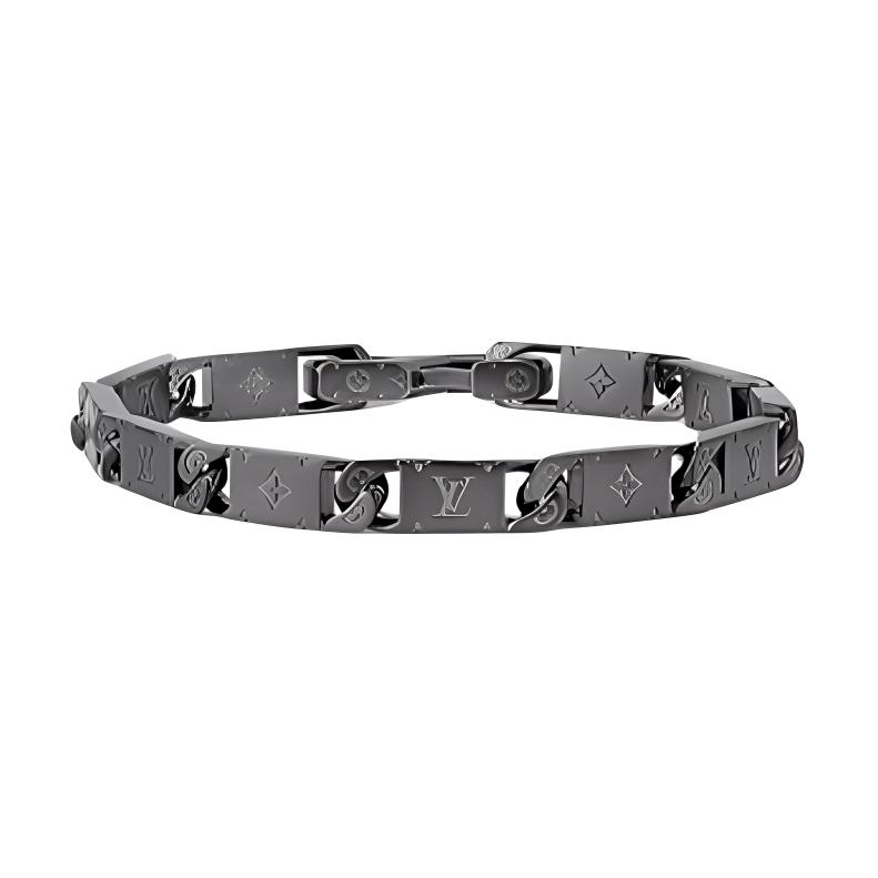 LOUIS VUITTON Logo Steel Bracelet for Men Grey m1557m
