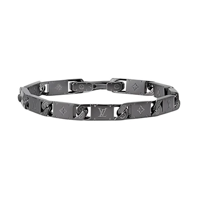 LOUIS VUITTON Logo Steel Bracelet for Men Grey m1557m