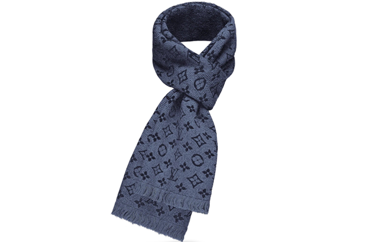 LOUIS VUITTON Logo Wool Knit Scarf Dark Blue Knit Scarf M78525