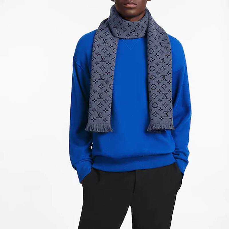 LOUIS VUITTON Logo Wool Knit Scarf Dark Blue Knit Scarf M78525 圖 4