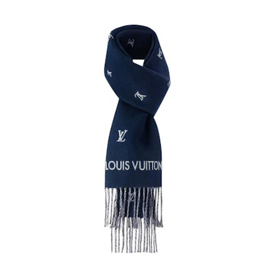 LOUIS VUITTON Logo Wool Scarf Blue M77274