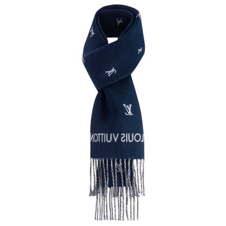LOUIS VUITTON Logo Wool Scarf  Blue M77274 圖 3