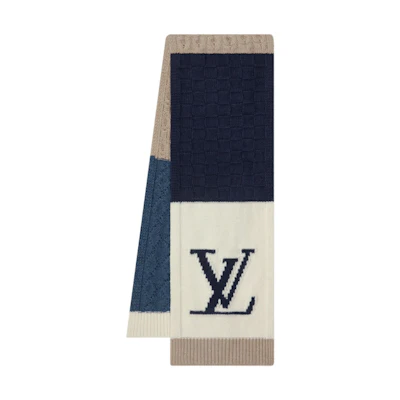 Louis Vuitton Logo Wool Scarf Men Khaki/Blue M79445
