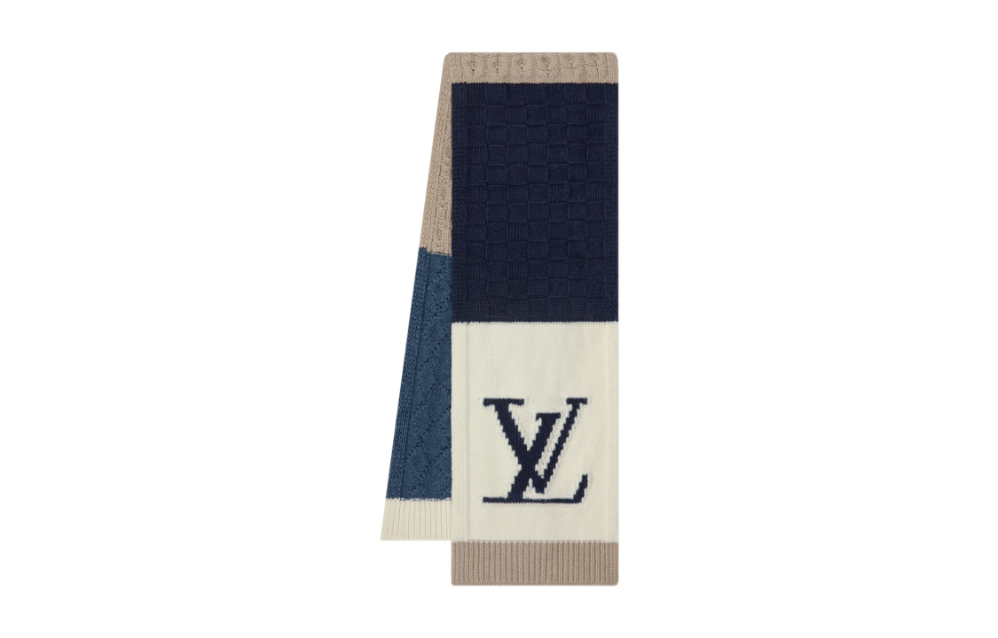Louis Vuitton Logo Wool Scarf Men Khaki/Blue M79445 圖 2