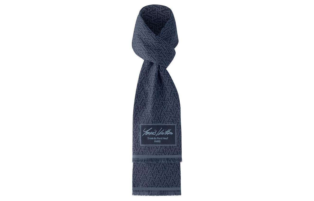 LOUIS VUITTON Logo Wool Scarf Unisex Couple Style - Blue M79639