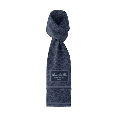 LOUIS VUITTON Logo Wool Scarf Unisex Couple Style - Blue M79639