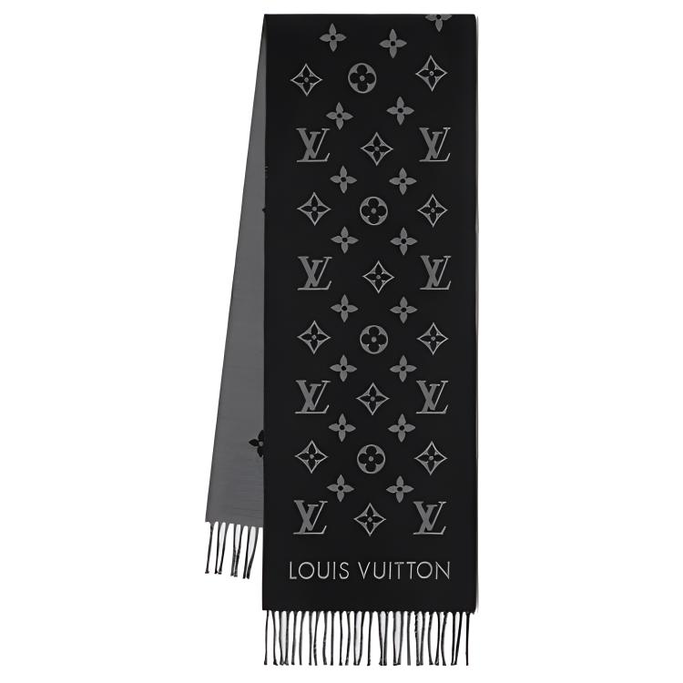 Louis Vuitton Logo Wool Scarf Unisex Couple Style Black/Grey. M79225