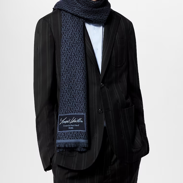 LOUIS VUITTON Logo Wool Scarf Unisex Couple Style - Blue M79639 圖 4