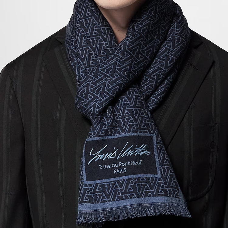LOUIS VUITTON Logo Wool Scarf Unisex Couple Style - Blue M79639 圖 5
