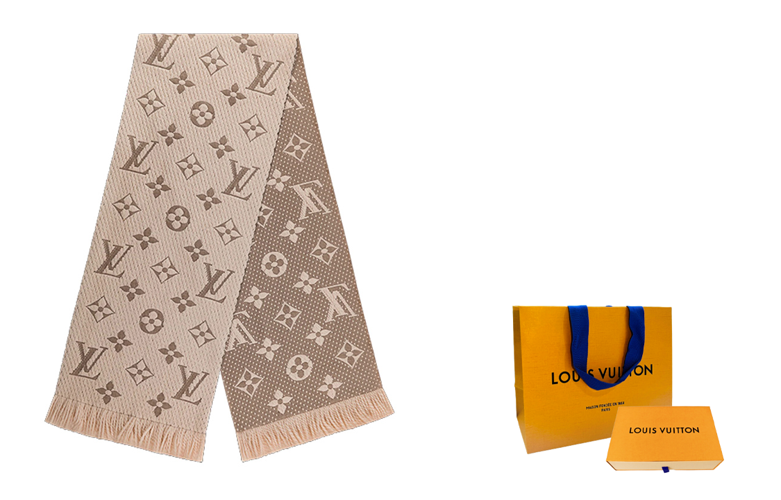 LOUIS VUITTON Logomania Classic Monogram Cashmere Scarf Khaki. M77373 圖 5