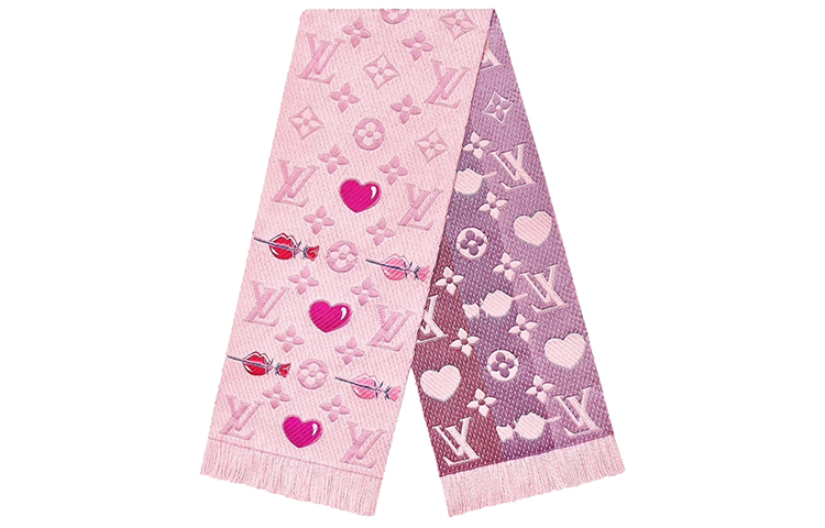 LOUIS VUITTON Logomania La Folie Heart Print Scarf Unisex Couple Pink M71587