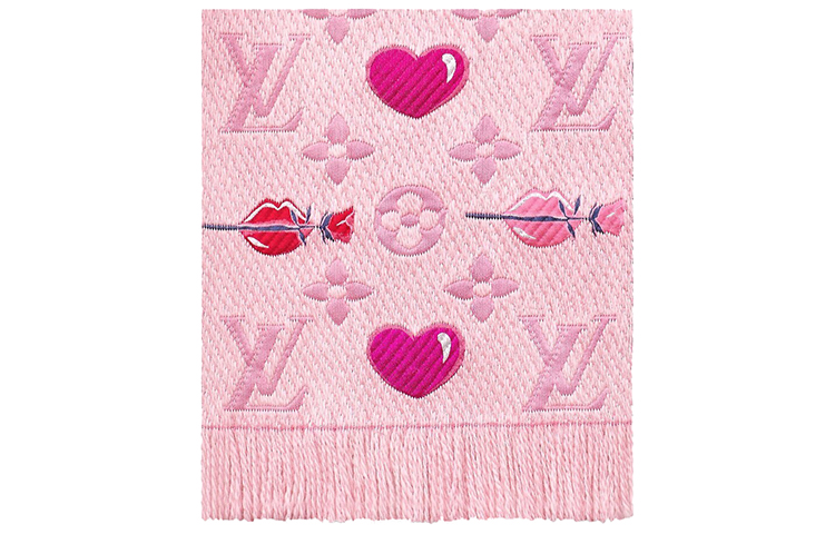 LOUIS VUITTON Logomania La Folie Heart Print Scarf Unisex Couple Pink M71587 圖 3