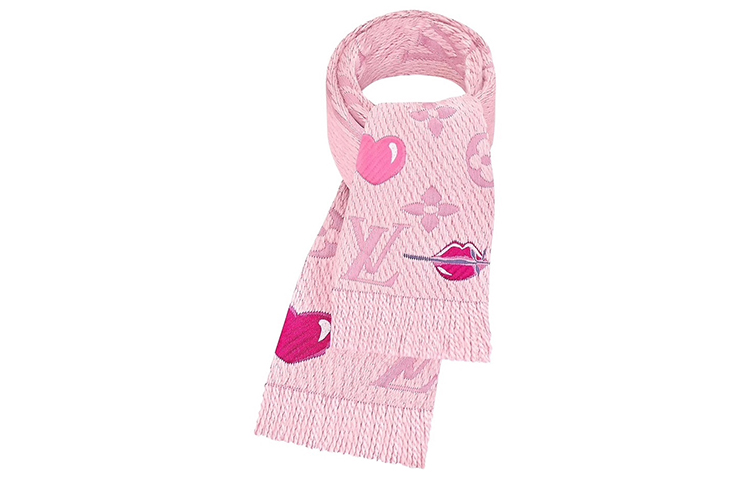 LOUIS VUITTON Logomania La Folie Heart Print Scarf Unisex Couple Pink M71587 圖 5