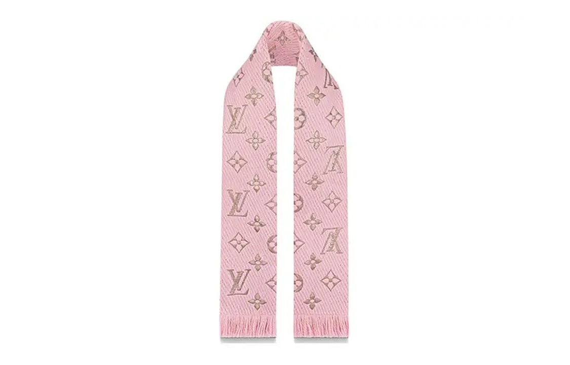 LOUIS VUITTON Logomania Shine Silk-Blend Scarf Unisex Ballet Pink M70466 圖 4