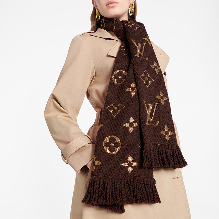 Louis Vuitton Logomania Shine Unisex Scarf in Wool and Silk - Maroon M71383 圖 5