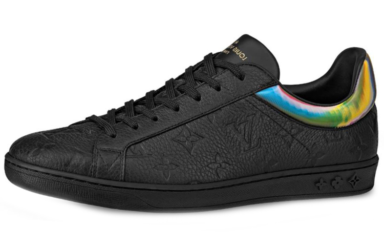 Buy 路易威登 Luxembourg 織物 壓紋顆粒小牛皮 彩虹運動 流行板鞋 男款 黑色