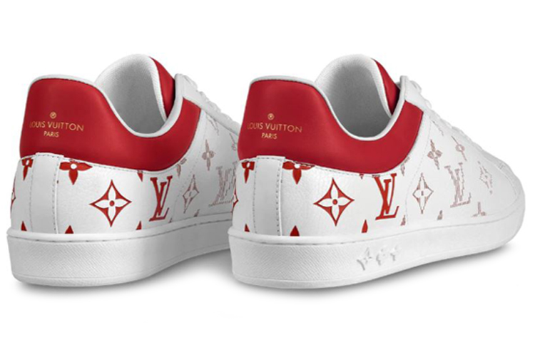 Shop Louis Vuitton 路易威登 盧森堡 Monogram印花運動鞋 白紅