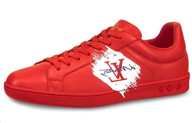 Buy 路易威登 Luxembourg 款平紋小牛皮運動鞋（紅色）