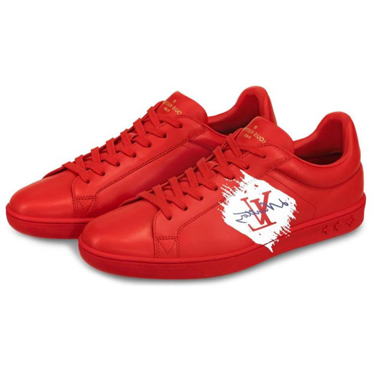 Shop 路易威登 Luxembourg 款平紋小牛皮運動鞋（紅色）