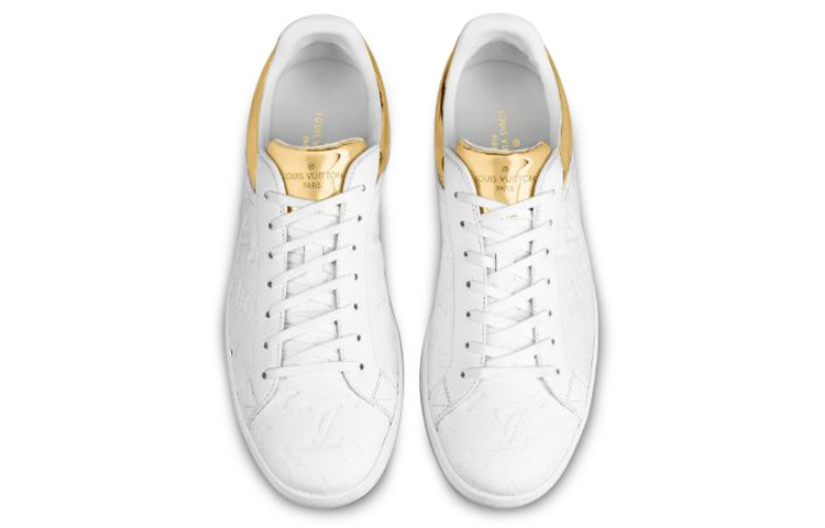 Shop Sneakers Louis Vuitton Luxembourg ''Bianco Logo Monogram con Colletto Oro'' 1A80YG