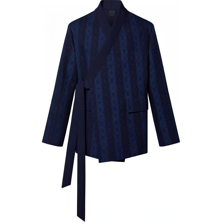 Louis Vuitton LV2 SS22 Asymmetrical Monogram Suit Jacket Navy Blue 1A9K24