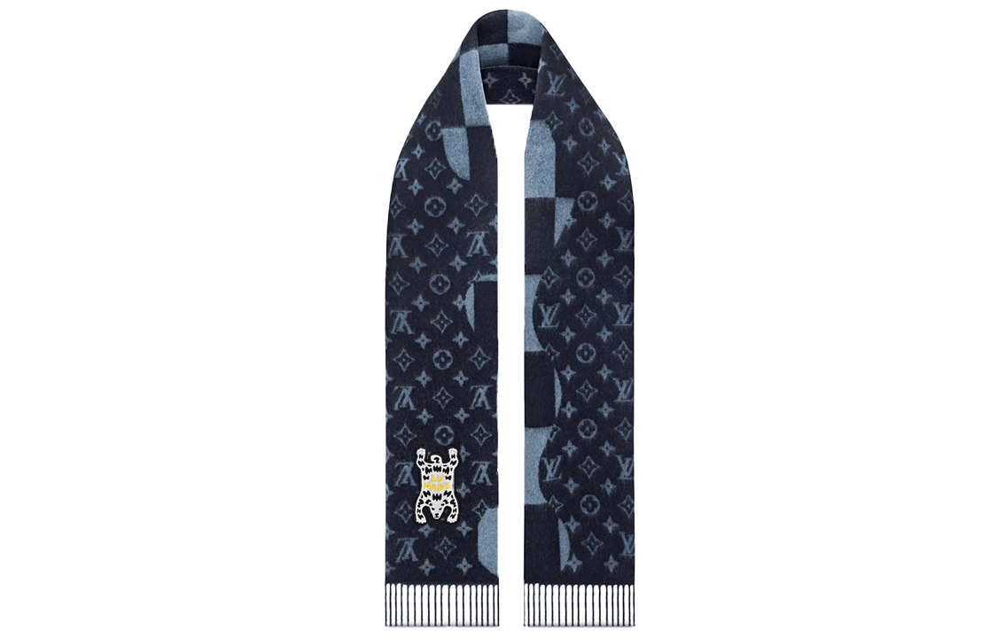 Louis Vuitton LV² Embroidered Bear Cashmere Scarf Black Blue MP2702 圖 3