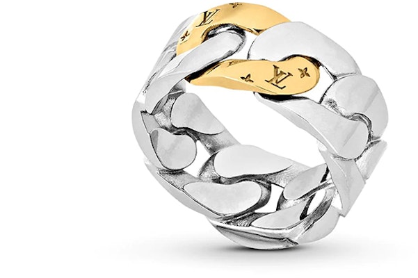 ルイ・ヴィトン LV チェーンリンク パッチ メタルリング メンズ シルバー/ゴールド M69465/6 Lookbook ルイ・ヴィトン LV チェーンリンク パッチ メタルリング メンズ シルバー/ゴールド M69465/6