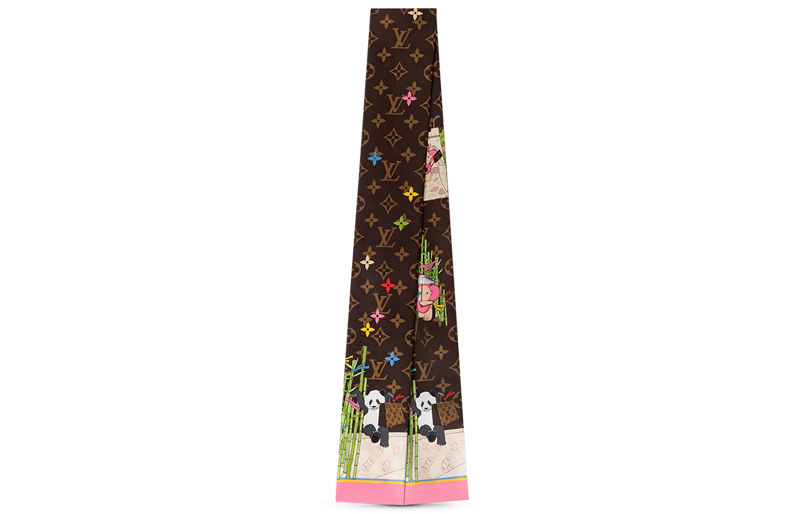 Louis Vuitton LV Christmas Series China Xmas Brown Silk Headband/Scarf. M00492