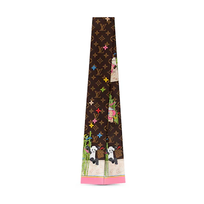 Louis Vuitton LV Christmas Series China Xmas Brown Silk Headband/Scarf. M00492