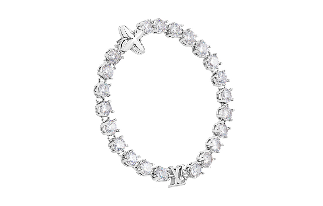 Lookbook Louis Vuitton Gelang Pria LV Crystals Perak Logam. MP3355 MP3356