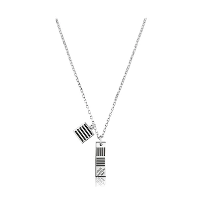 LOUIS VUITTON Lv Damier Black Double Tag Brass Necklace Men Silver M62490