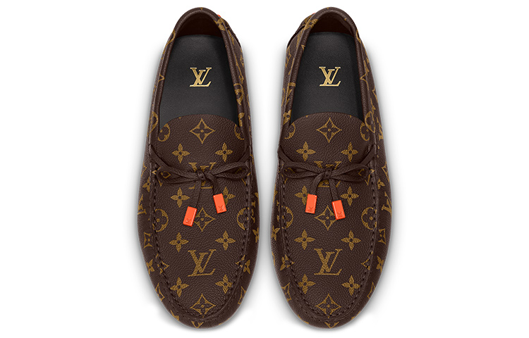 Shop Kasut Louis Vuitton LV Driver Moccasin 'Coklat Monogram dengan Oren' 1ABF7Z