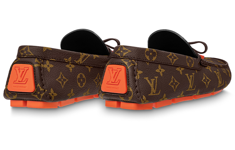 Purchase Kasut Louis Vuitton LV Driver Moccasin 'Coklat Monogram dengan Oren' 1ABF7Z