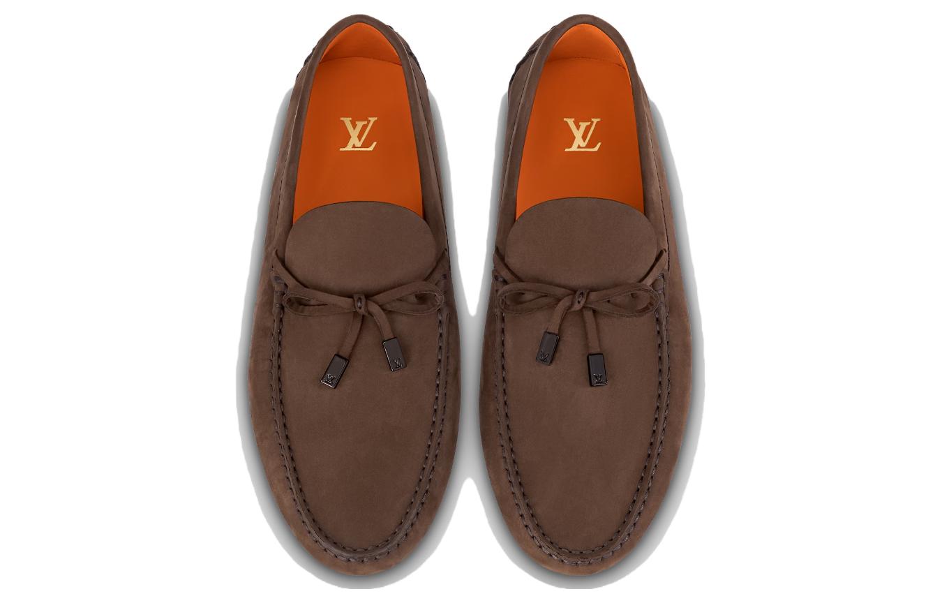 Order Kasut Louis Vuitton LV Driver Moccasin 'Coklat dengan Hitam' 1ABMRA