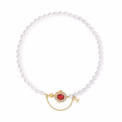 LOUIS VUITTON LV Dynasty Brass Glass Cubic Zirconia Necklace Unisex White. M01747