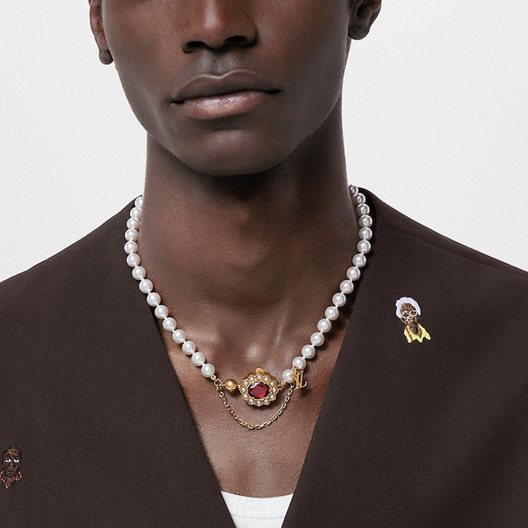 LOUIS VUITTON LV Dynasty Brass Glass Cubic Zirconia Necklace Unisex White. M01747 圖 3