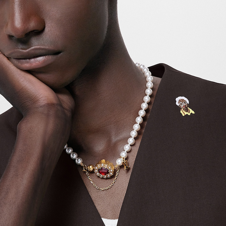 LOUIS VUITTON LV Dynasty Brass Glass Cubic Zirconia Necklace Unisex White. M01747 圖 4