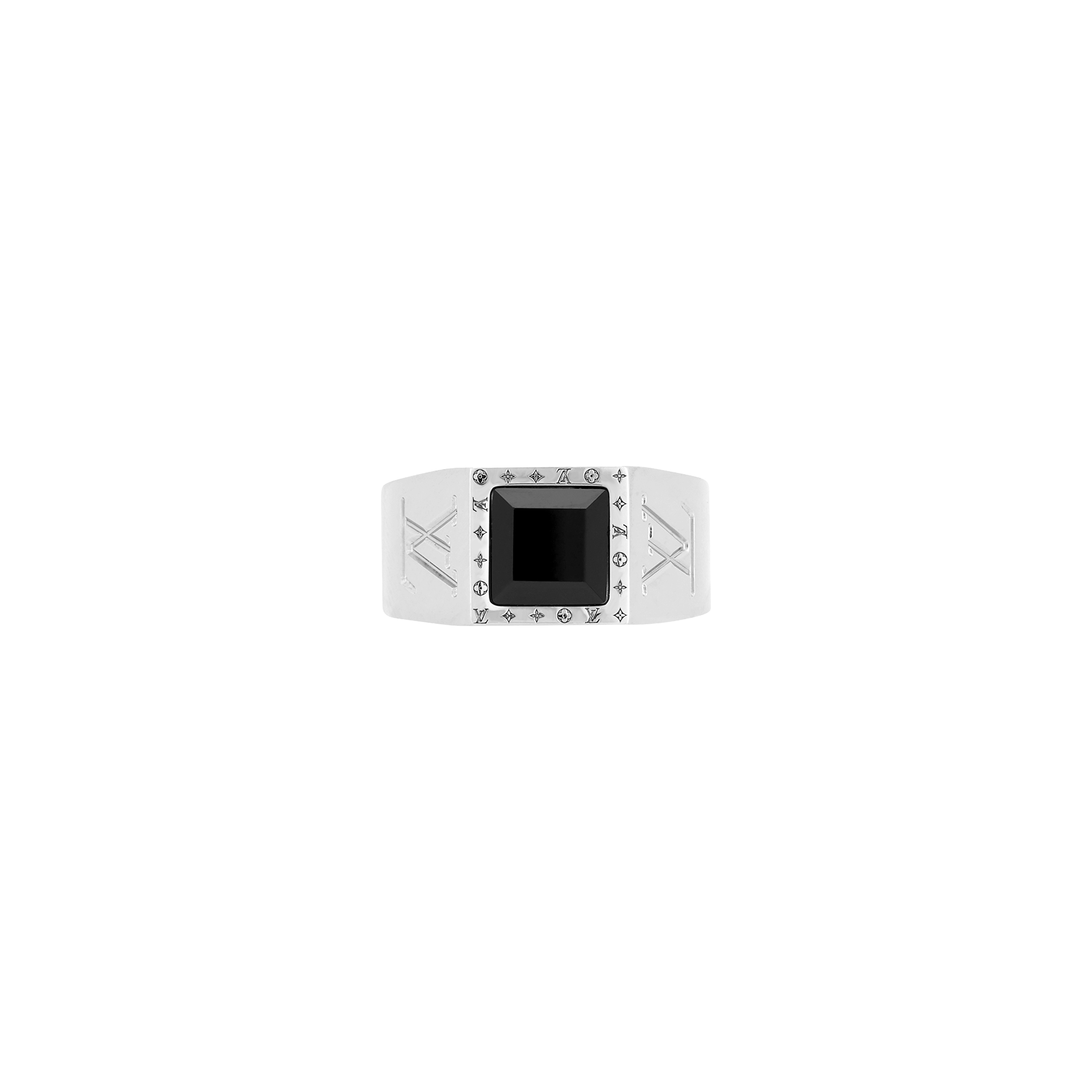 LOUIS VUITTON LV Engraved Onyx Stamp Metal Ring for Men M00698