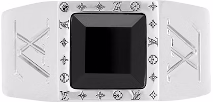 LOUIS VUITTON LV Engraved Onyx Stamp Metal Ring for Men M00698 LOUIS VUITTON LV Engraved Onyx Stamp Metal Ring for Men M00698