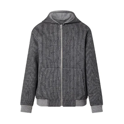 Louis Vuitton LV Fall Reversible Stretch Logo Knit Hoodie Jacket Men Grey 1AATF0