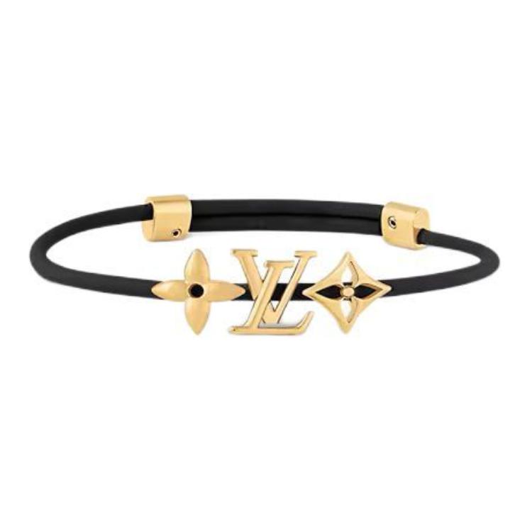 LOUIS VUITTON LV Iconic Flower Metal Leather Bracelet Unisex Black. M8414Z 圖 2