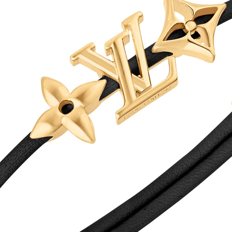 LOUIS VUITTON LV Iconic Flower Metal Leather Bracelet Unisex Black. M8414Z 圖 4