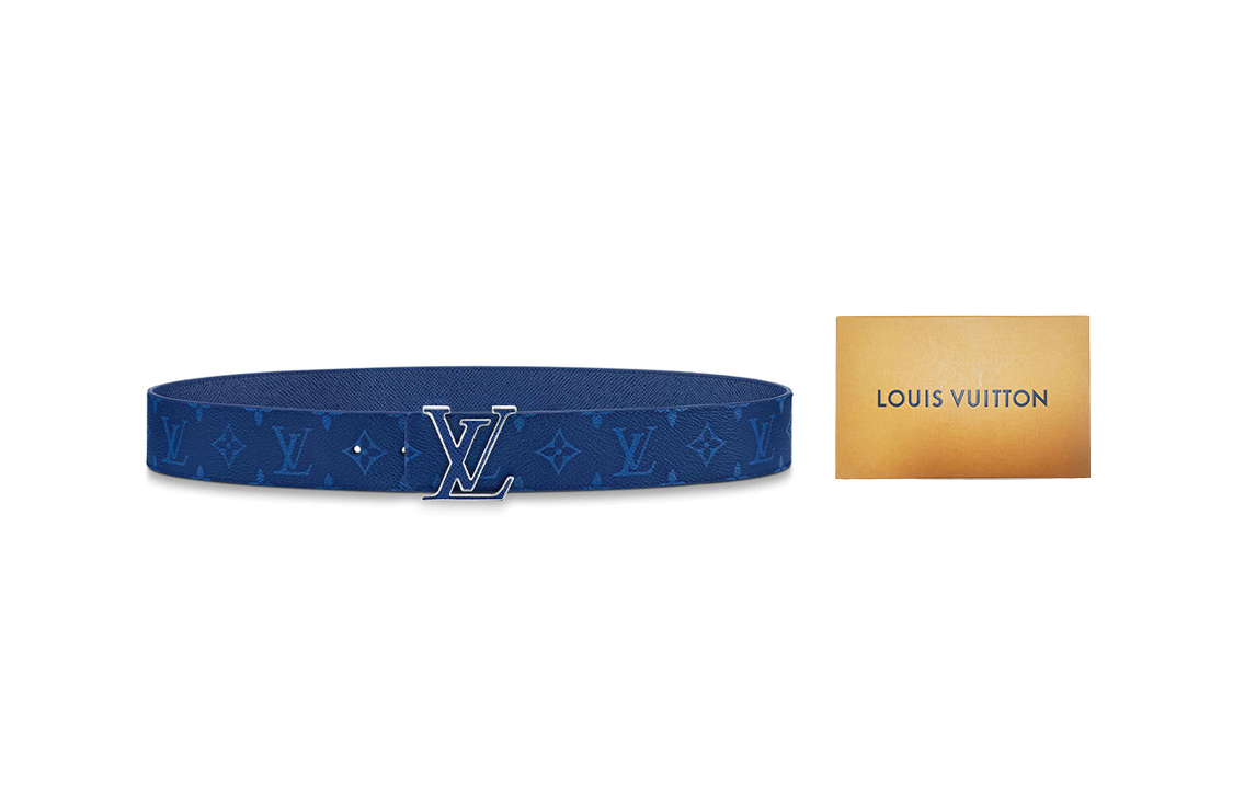 Louis Vuitton LV Initiales Reversible Leather Canvas Belt Blue 4cm Wide M0159