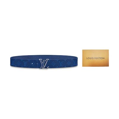 Louis Vuitton LV Initiales Reversible Leather Canvas Belt Blue 4cm Wide M0159
