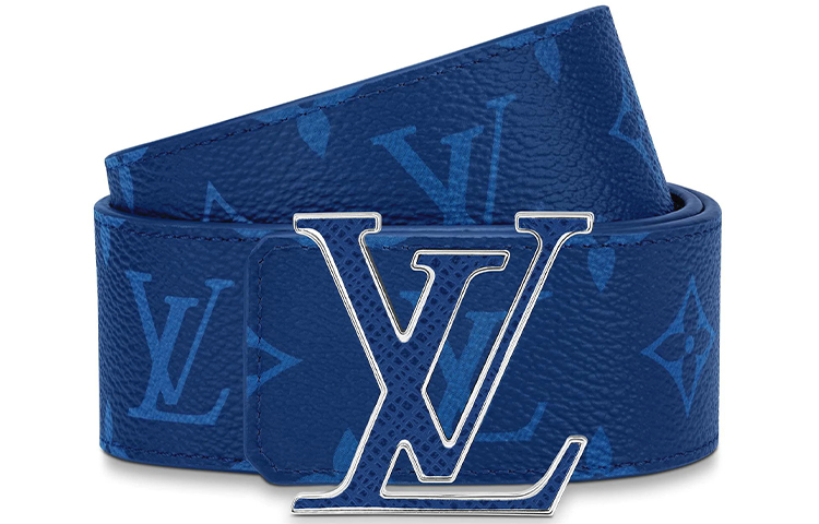 Lookbook Louis Vuitton LV Initiales Reversible Leather Canvas Belt Blue 4cm Wide M0159