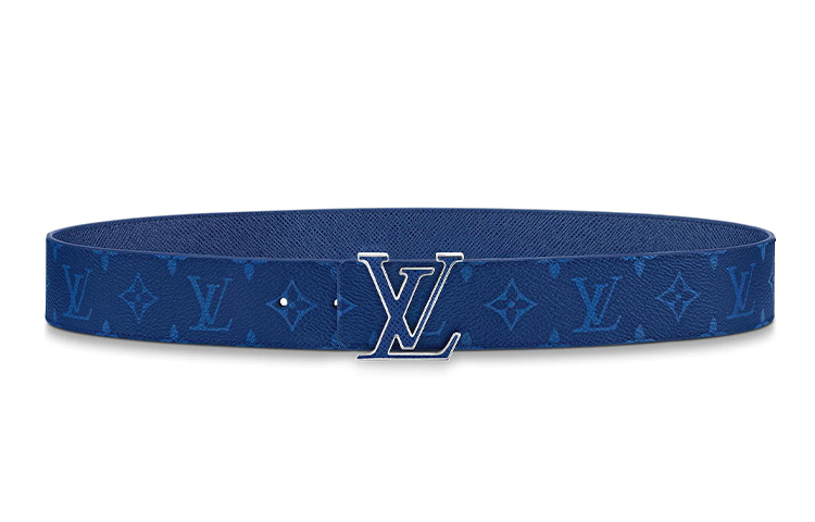 Shop Louis Vuitton LV Initiales Reversible Leather Canvas Belt Blue 4cm Wide M0159