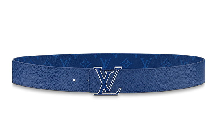Purchase Louis Vuitton LV Initiales Reversible Leather Canvas Belt Blue 4cm Wide M0159